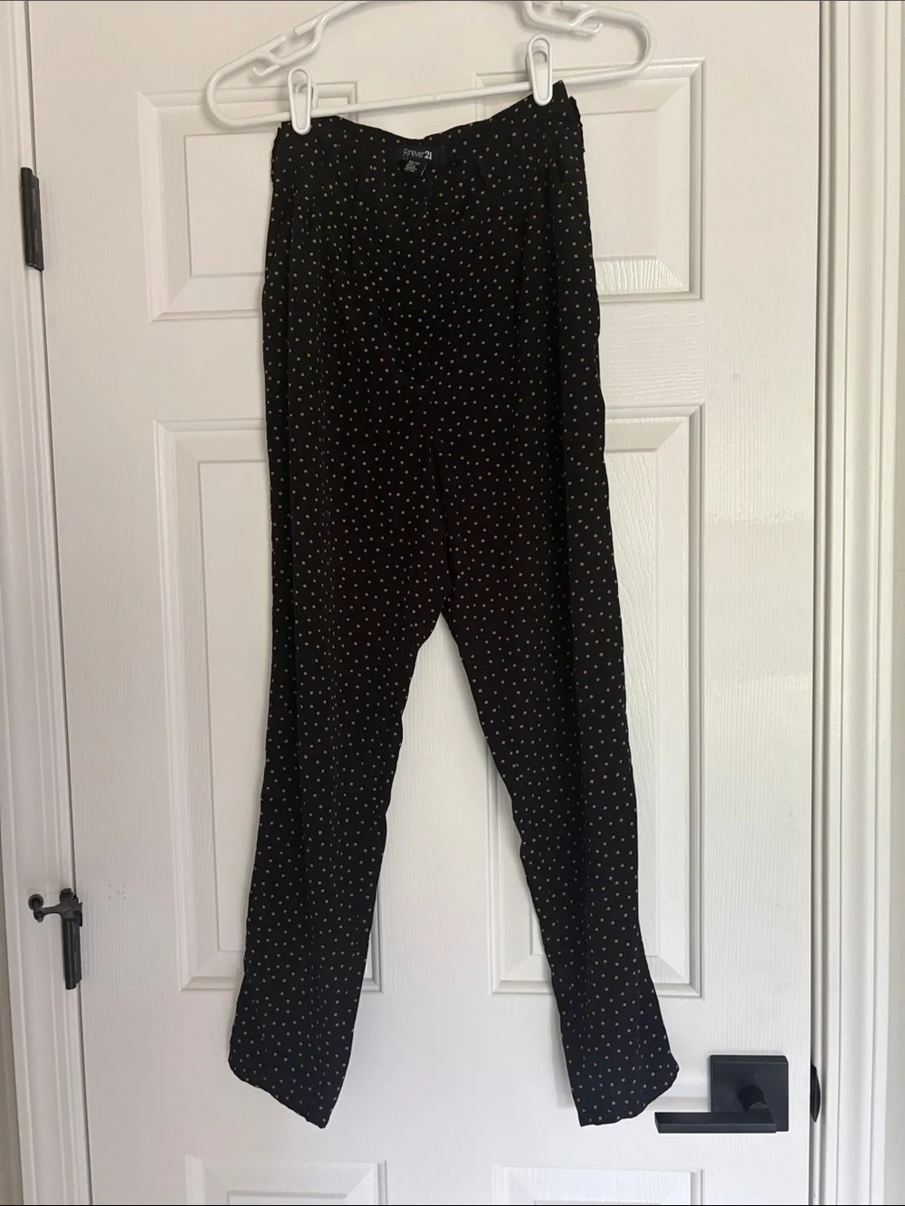 Forever 21 Black Silky Dress Pants with Tan Polka Dots - Picture 1 of 7